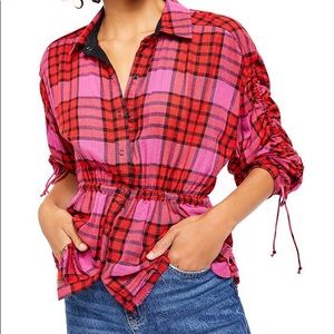 Free People Pacific Dawn Drawstring Plaid Shirt